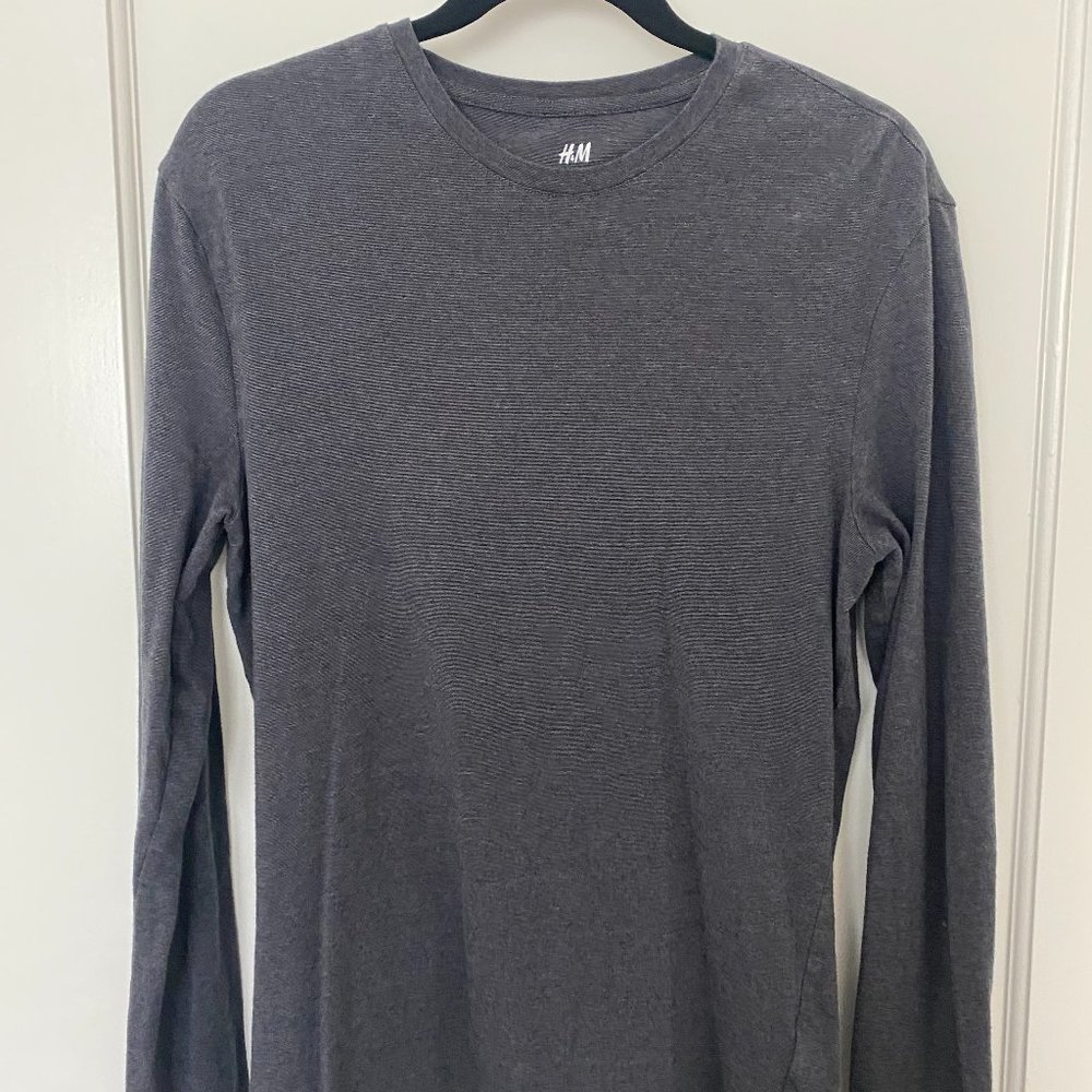 H&M, Slim fit, long sleeve t-shirt, gray
